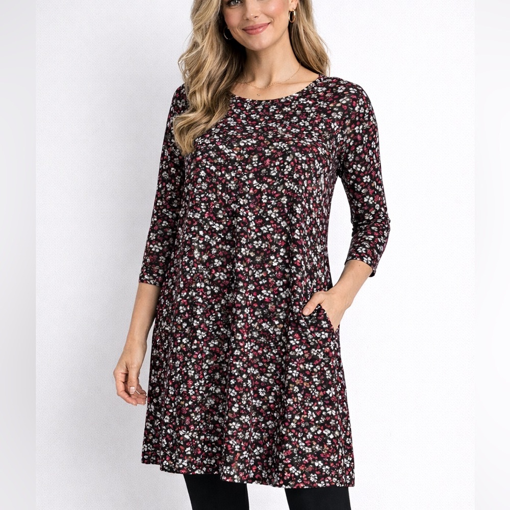 J. Jill Wearever Floral Tunic Dress XL Rayon Spandex Stretch Relaxed - Picture 1 of 7
